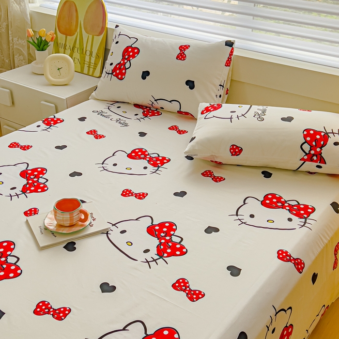 91家纺网 家纺一手货源 找家纺 金丝鸟家纺 2024新款全棉三丽鸥系列床单 大脸kt