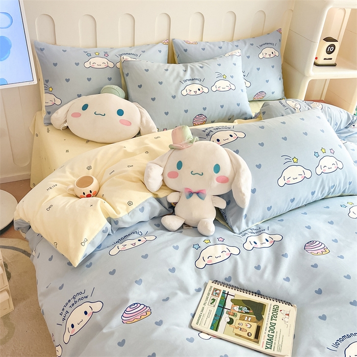 91家纺网 家纺一手货源 找家纺 呗旺鹿 2024新款三丽鸥系列全棉四件套 蓝色玉桂狗