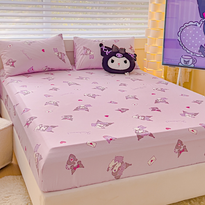 91家纺网 家纺一手货源 找家纺 金丝鸟家纺 2024新款全棉三丽鸥系列床笠 香芋紫库洛米