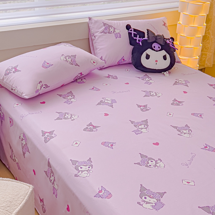 91家纺网 家纺一手货源 找家纺 金丝鸟家纺 2024新款全棉三丽鸥系列床单 香芋紫库洛米