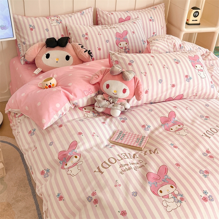 91家纺网 家纺一手货源 找家纺 呗旺鹿 2024新款三丽鸥系列全棉四件套 花花美乐蒂