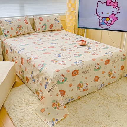 91家纺网 家纺一手货源 找家纺 金丝鸟家纺 2024新款全棉三丽鸥系列床单 花园kt