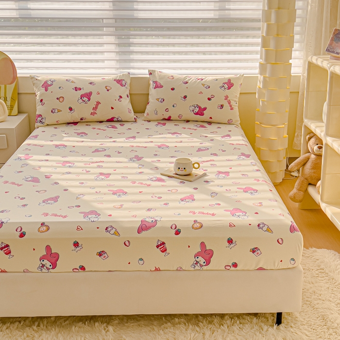 91家纺网 家纺一手货源 找家纺 金丝鸟家纺 2024新款全棉三丽鸥系列床笠 甜心小兔