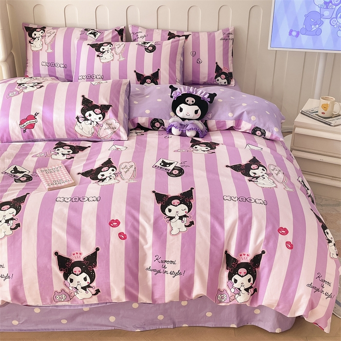 91家纺网 家纺一手货源 找家纺 呗旺鹿 2024新款三丽鸥系列全棉四件套 口红库洛米