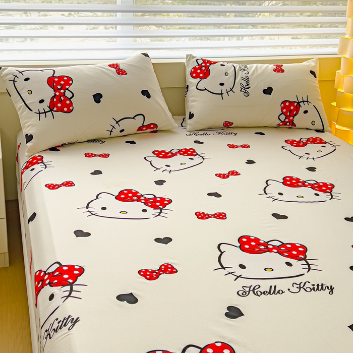 91家纺网 家纺一手货源 找家纺 金丝鸟家纺 2024新款全棉三丽鸥系列床笠 大脸kt