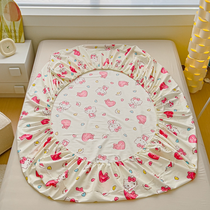 91家纺网 家纺一手货源 找家纺 金丝鸟家纺 2024新款全棉三丽鸥系列床笠 爱心kt