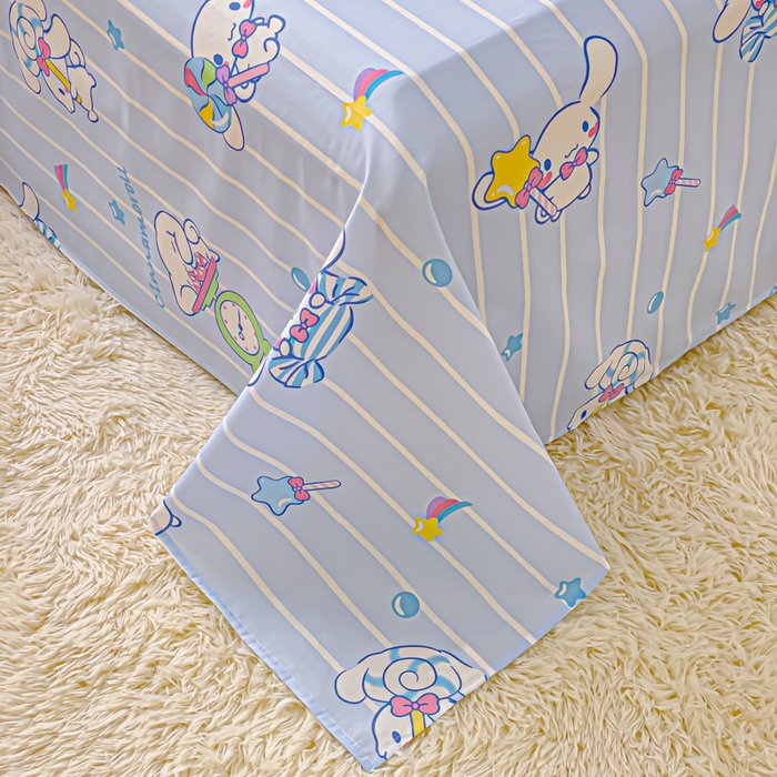 91家纺网 家纺一手货源 找家纺 金丝鸟家纺 2024新款全棉三丽鸥系列床单 条纹玉桂狗