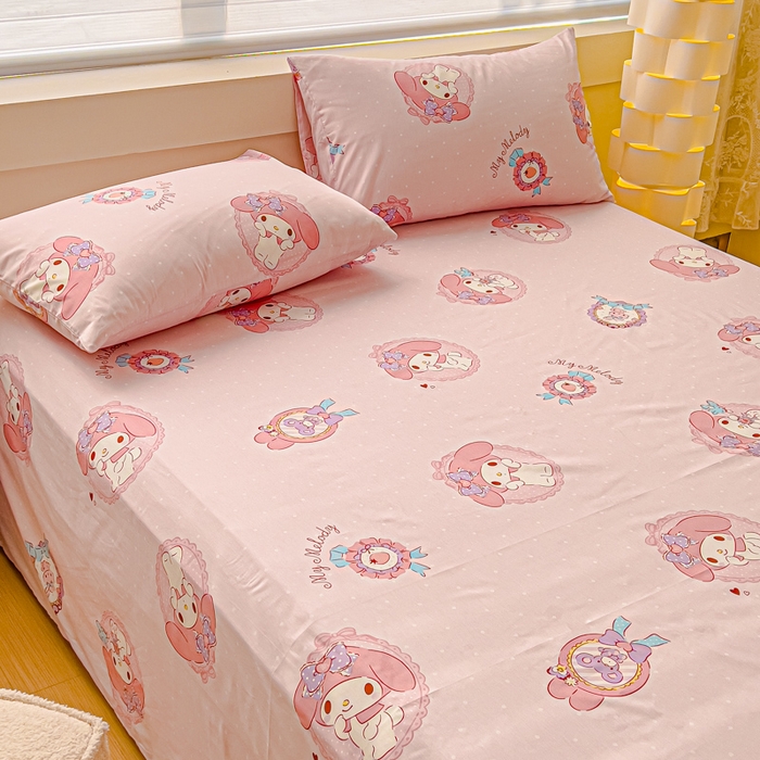 91家纺网 家纺一手货源 找家纺 金丝鸟家纺 2024新款全棉三丽鸥系列床单 糖果兔