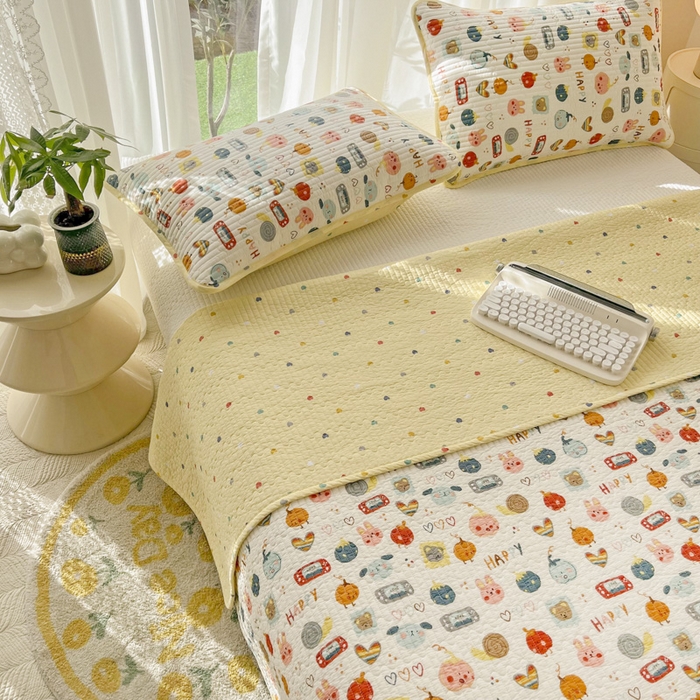 91家纺网 家纺一手货源 找家纺 茉夕家纺 2024新款纯棉斜纹13372双面纯棉床盖 电玩派对