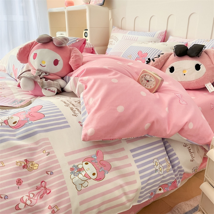 91家纺网 家纺一手货源 找家纺 呗旺鹿 2024新款三丽鸥系列全棉四件套 甜宝美乐蒂