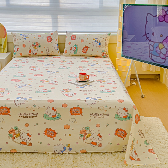 91家纺网 家纺一手货源 找家纺 金丝鸟家纺 2024新款全棉三丽鸥系列床单 花园kt