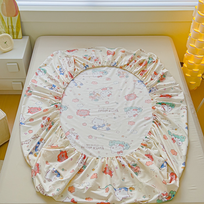 91家纺网 家纺一手货源 找家纺 金丝鸟家纺 2024新款全棉三丽鸥系列床笠 花园kt