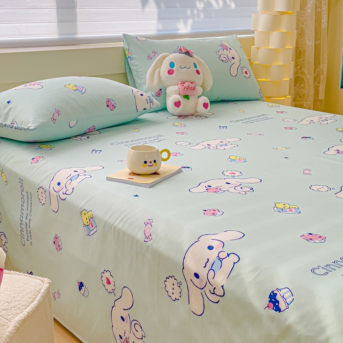 91家纺网 家纺一手货源 找家纺 金丝鸟家纺 2024新款全棉三丽鸥系列床单 甜品狗