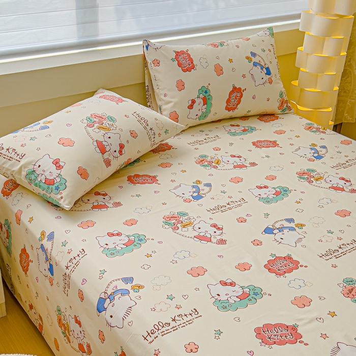 91家纺网 家纺一手货源 找家纺 金丝鸟家纺 2024新款全棉三丽鸥系列床单 花园kt