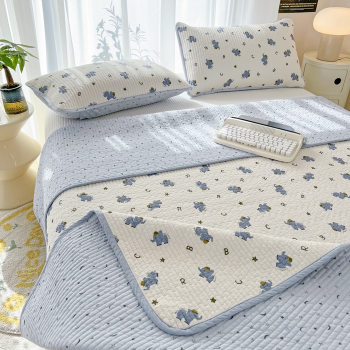 91家纺网 家纺一手货源 找家纺 茉夕家纺 2024新款纯棉斜纹13372双面纯棉床盖 蓝象北鼻