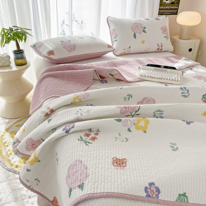 91家纺网 家纺一手货源 找家纺 茉夕家纺 2024新款纯棉斜纹13372双面纯棉床盖 朝花夕拾