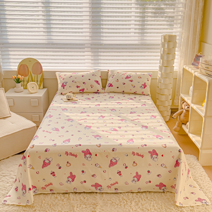 91家纺网 家纺一手货源 找家纺 金丝鸟家纺 2024新款全棉三丽鸥系列床单 甜品小兔