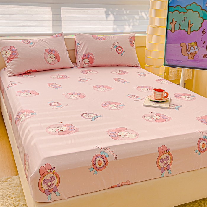 91家纺网 家纺一手货源 找家纺 金丝鸟家纺 2024新款全棉三丽鸥系列床笠 糖果兔