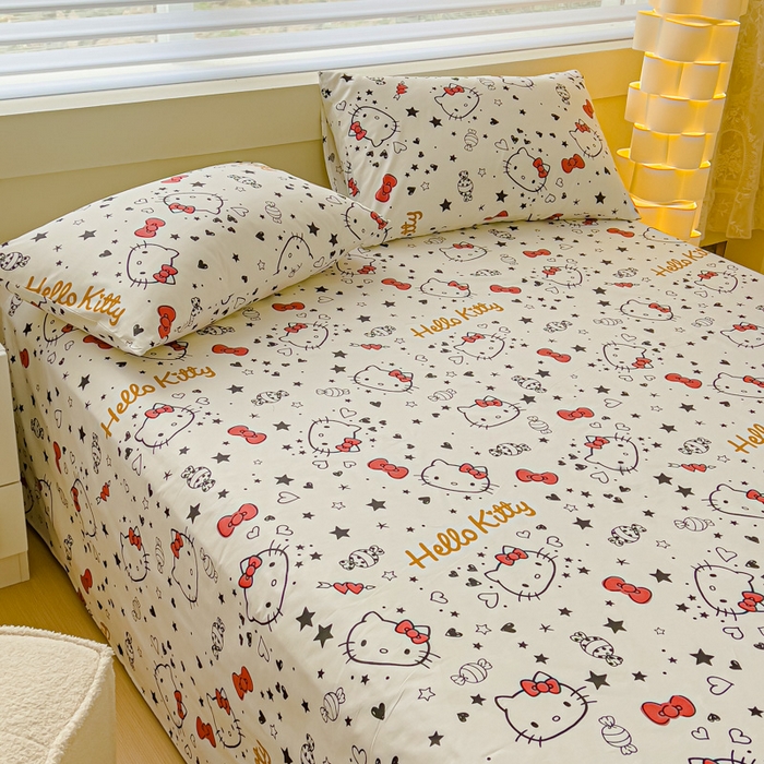 91家纺网 家纺一手货源 找家纺 金丝鸟家纺 2024新款全棉三丽鸥系列床单 糖果红kt