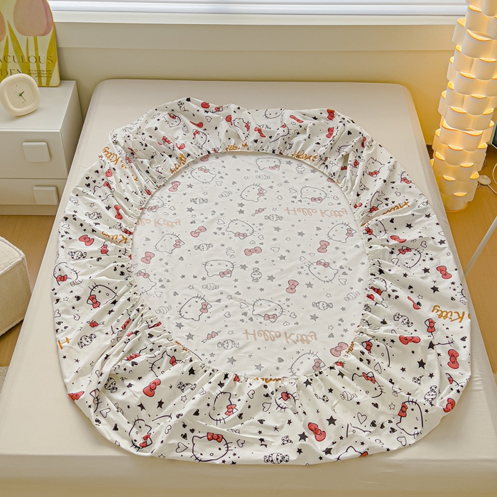 91家纺网 家纺一手货源 找家纺 金丝鸟家纺 2024新款全棉三丽鸥系列床笠 糖果红kt