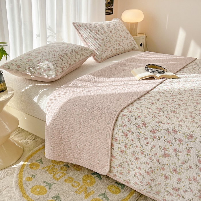 91家纺网 家纺一手货源 找家纺 茉夕家纺 2024新款纯棉斜纹13372双面纯棉床盖 浪漫花丛