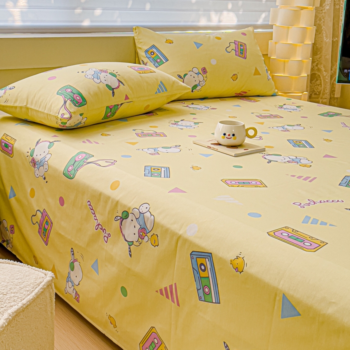 91家纺网 家纺一手货源 找家纺 金丝鸟家纺 2024新款全棉三丽鸥系列床单 音乐帕恰狗