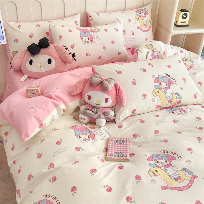 91家纺网 家纺一手货源 找家纺 呗旺鹿 2024新款三丽鸥系列全棉四件套 甜心美乐蒂