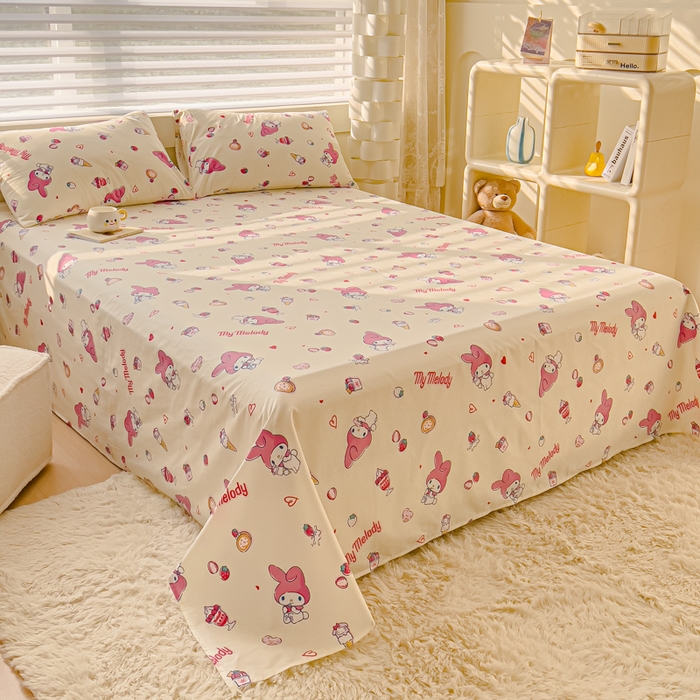 91家纺网 家纺一手货源 找家纺 金丝鸟家纺 2024新款全棉三丽鸥系列床单 甜品小兔