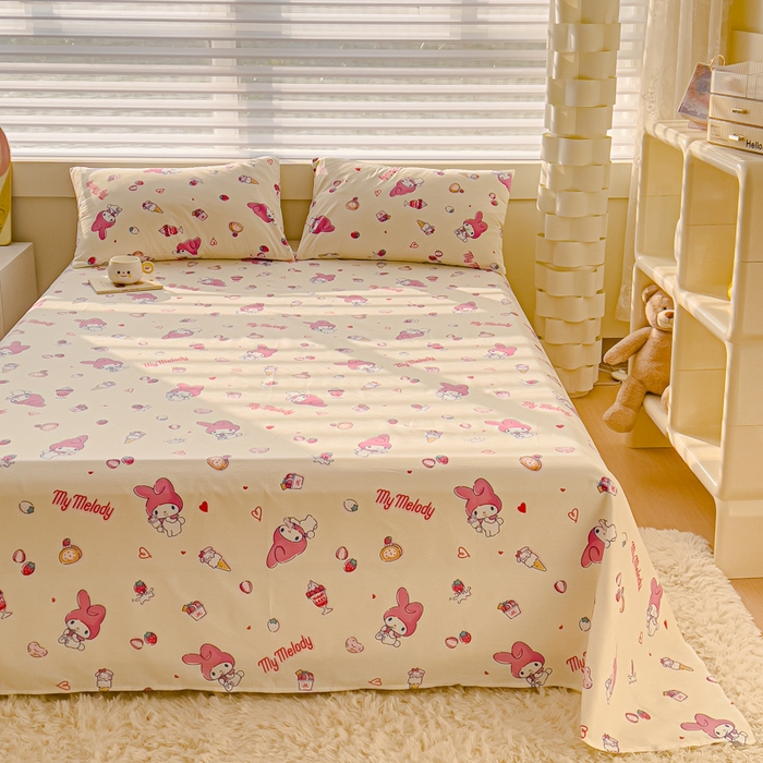 91家纺网 家纺一手货源 找家纺 金丝鸟家纺 2024新款全棉三丽鸥系列床单 甜品小兔