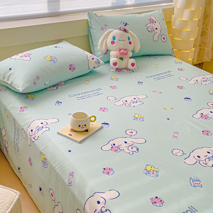 91家纺网 家纺一手货源 找家纺 金丝鸟家纺 2024新款全棉三丽鸥系列床单 甜品狗