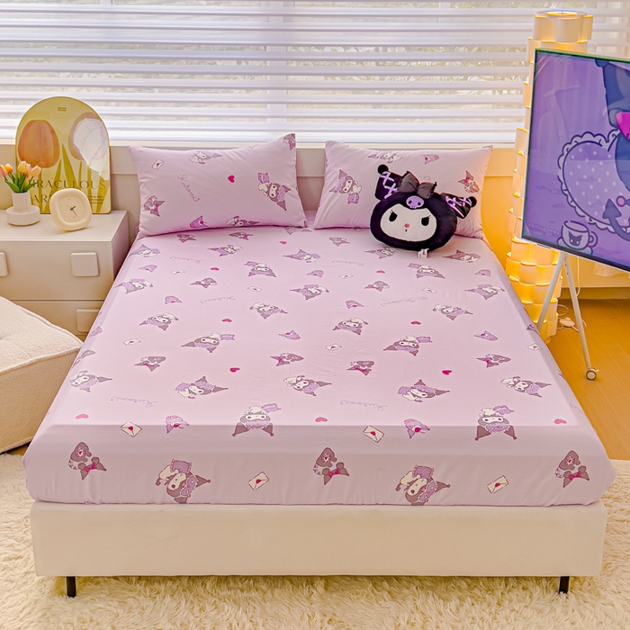 91家纺网 家纺一手货源 找家纺 金丝鸟家纺 2024新款全棉三丽鸥系列床笠 香芋紫库洛米