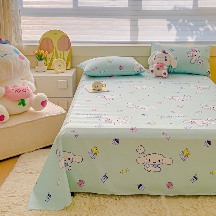 91家纺网 家纺一手货源 找家纺 金丝鸟家纺 2024新款全棉三丽鸥系列床单 甜品狗