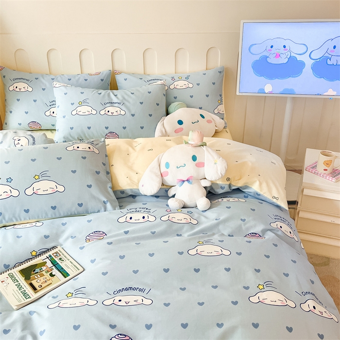 91家纺网 家纺一手货源 找家纺 呗旺鹿 2024新款三丽鸥系列全棉四件套 蓝色玉桂狗