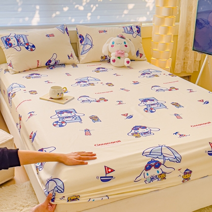 91家纺网 家纺一手货源 找家纺 金丝鸟家纺 2024新款全棉三丽鸥系列床笠 花伞狗