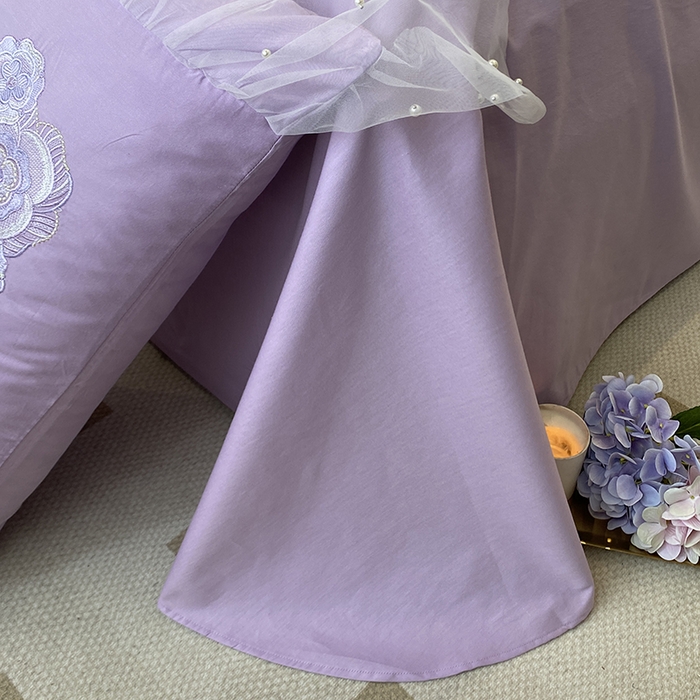 91家纺网 家纺一手货源 找家纺 欧冠家纺 2024新款全棉蕾丝珍珠网纱四件套 丽丽贝尔系列 薰衣紫