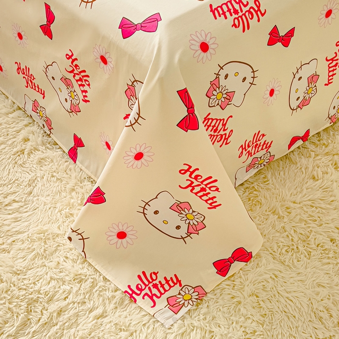 91家纺网 家纺一手货源 找家纺 金丝鸟家纺 2024新款全棉三丽鸥系列床单 领结kt