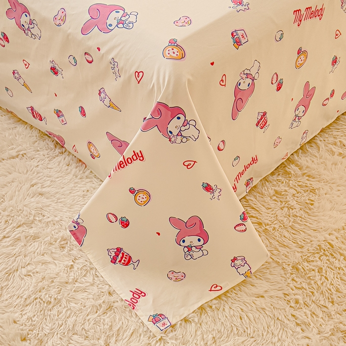 91家纺网 家纺一手货源 找家纺 金丝鸟家纺 2024新款全棉三丽鸥系列床单 甜品小兔