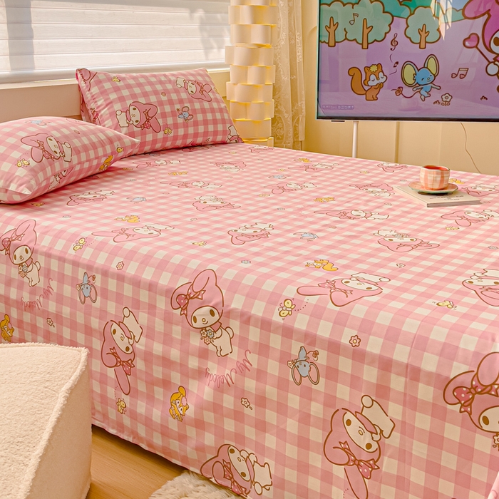 91家纺网 家纺一手货源 找家纺 金丝鸟家纺 2024新款全棉三丽鸥系列床单 田格兔