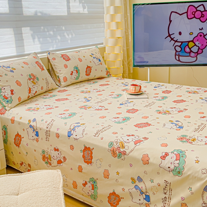 91家纺网 家纺一手货源 找家纺 金丝鸟家纺 2024新款全棉三丽鸥系列床单 花园kt