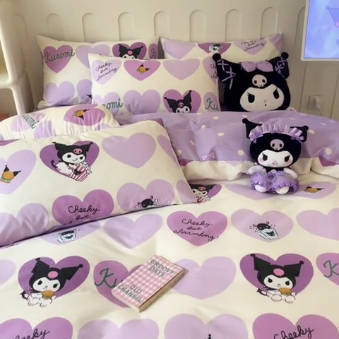 91家纺网 家纺一手货源 找家纺 呗旺鹿 2024新款三丽鸥系列全棉四件套 贪吃库洛米