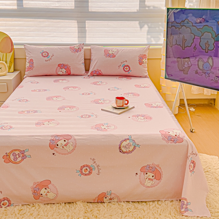 91家纺网 家纺一手货源 找家纺 金丝鸟家纺 2024新款全棉三丽鸥系列床单 糖果兔