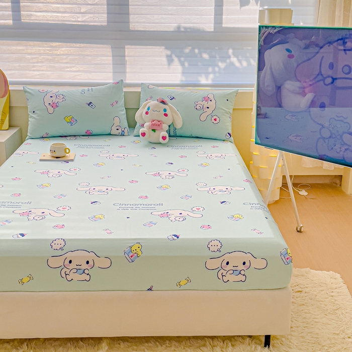 91家纺网 家纺一手货源 找家纺 金丝鸟家纺 2024新款全棉三丽鸥系列床笠 甜品狗