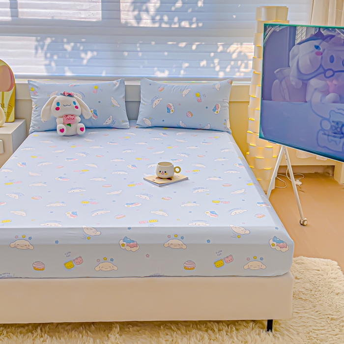 91家纺网 家纺一手货源 找家纺 金丝鸟家纺 2024新款全棉三丽鸥系列床笠 白云狗