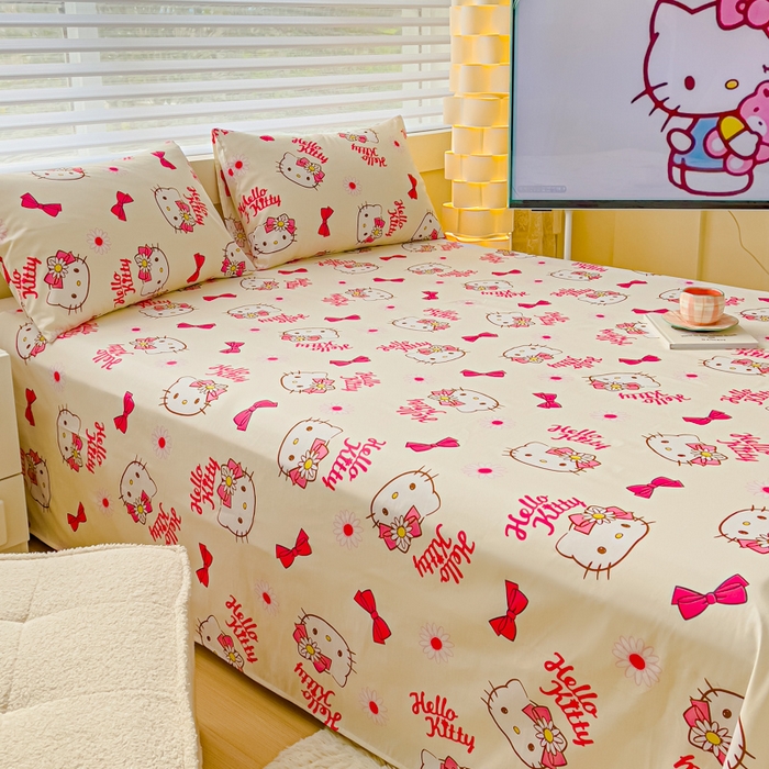 91家纺网 家纺一手货源 找家纺 金丝鸟家纺 2024新款全棉三丽鸥系列床单 领结kt