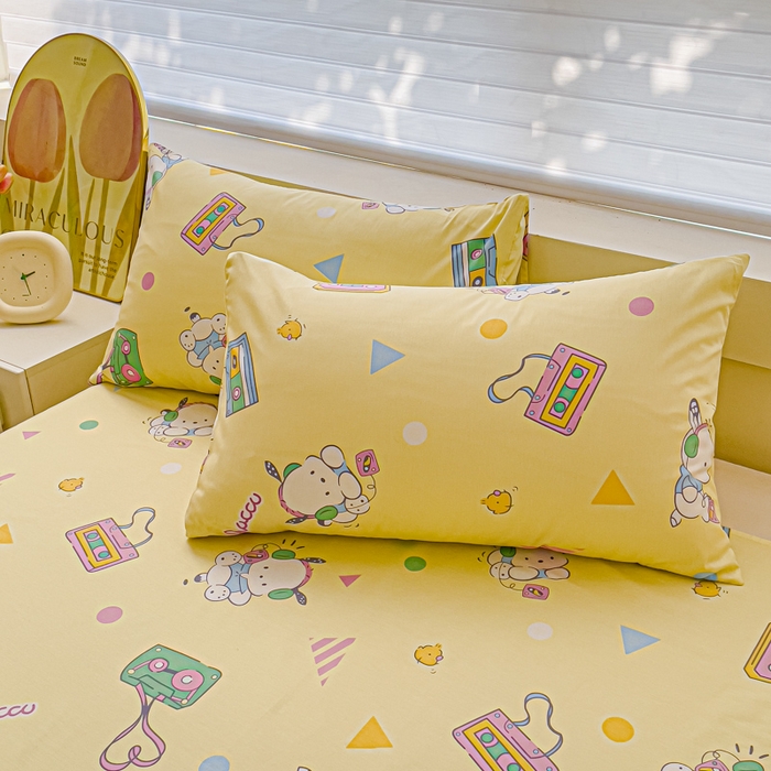 91家纺网 家纺一手货源 找家纺 金丝鸟家纺 2024新款全棉三丽鸥系列床单 音乐帕恰狗