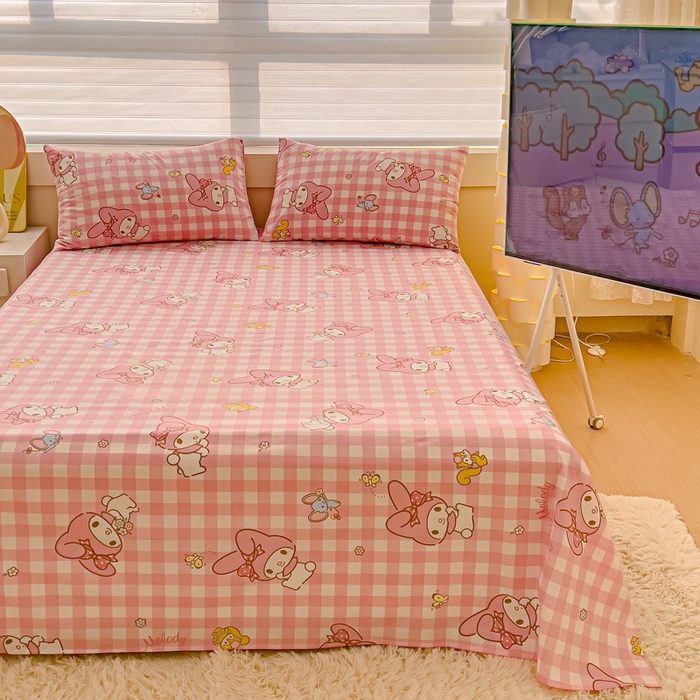 91家纺网 家纺一手货源 找家纺 金丝鸟家纺 2024新款全棉三丽鸥系列床单 田格兔