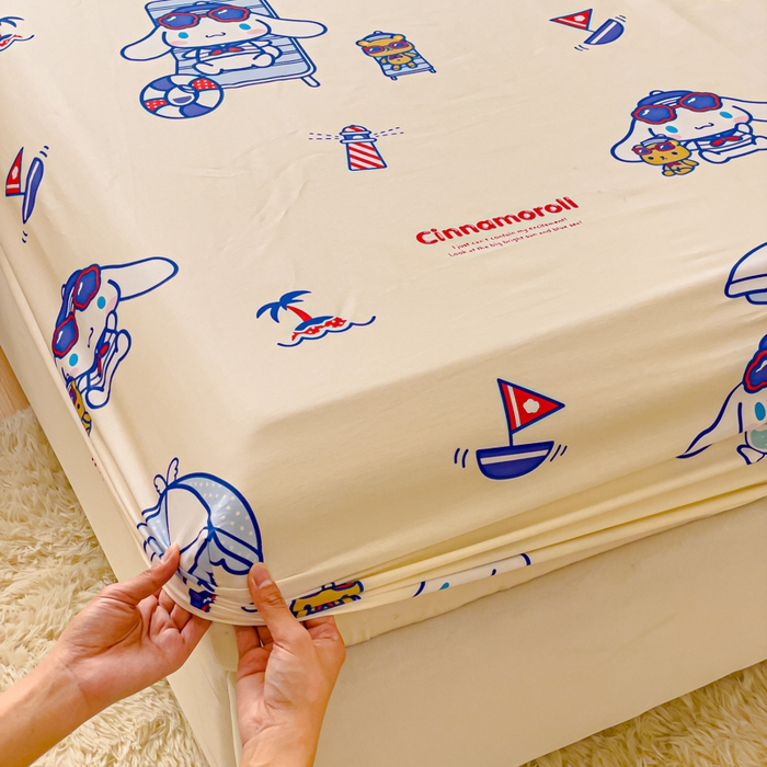 91家纺网 家纺一手货源 找家纺 金丝鸟家纺 2024新款全棉三丽鸥系列床笠 花伞狗