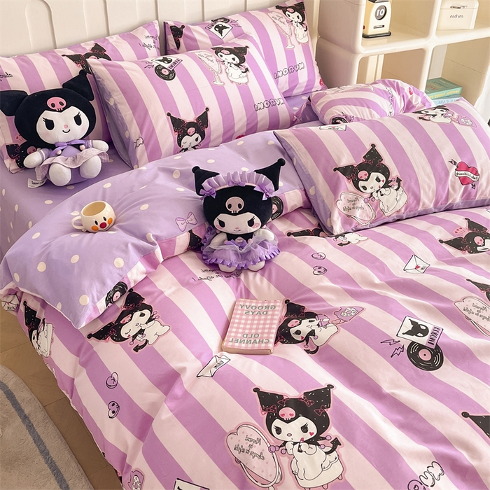 91家纺网 家纺一手货源 找家纺 呗旺鹿 2024新款三丽鸥系列全棉四件套 口红库洛米