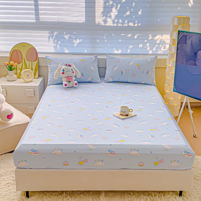 91家纺网 家纺一手货源 找家纺 金丝鸟家纺 2024新款全棉三丽鸥系列床笠 白云狗