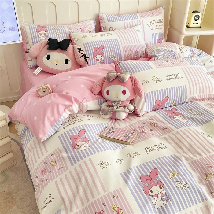 91家纺网 家纺一手货源 找家纺 呗旺鹿 2024新款三丽鸥系列全棉四件套 甜宝美乐蒂